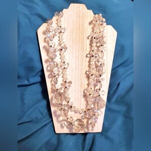 Vintage Handcrafted Clear Lucite Beaded Double Strand Layered Statement Necklace